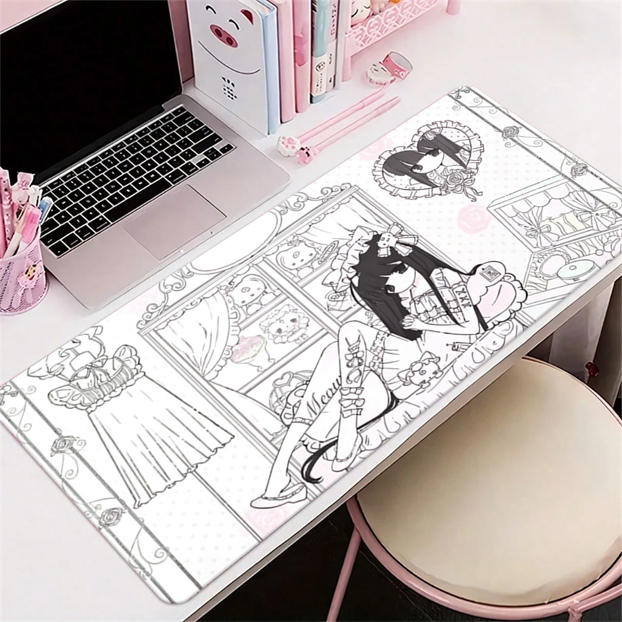 アニメ風レザーマウスパッド ピンクホワイトエンジェル デスク - Leather Desk Pad のレビューと価格